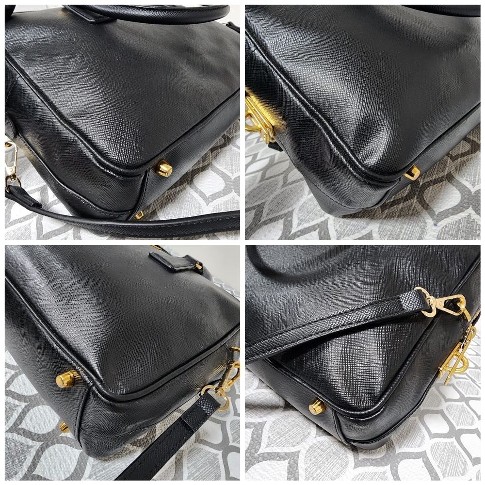 PRADA Saffiano Lux Leather Top Handle Bauletto Bag Black - Picture 15 of 16